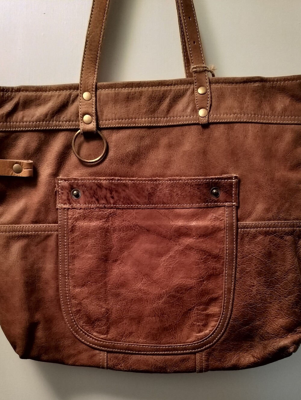 Clea Ray Large Distressed Leather Tote in Brown